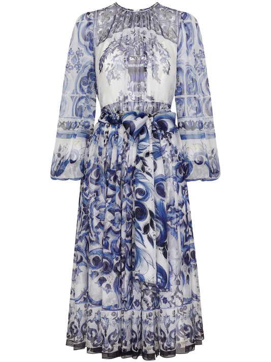 Majolica-Print Silk Midi Dress