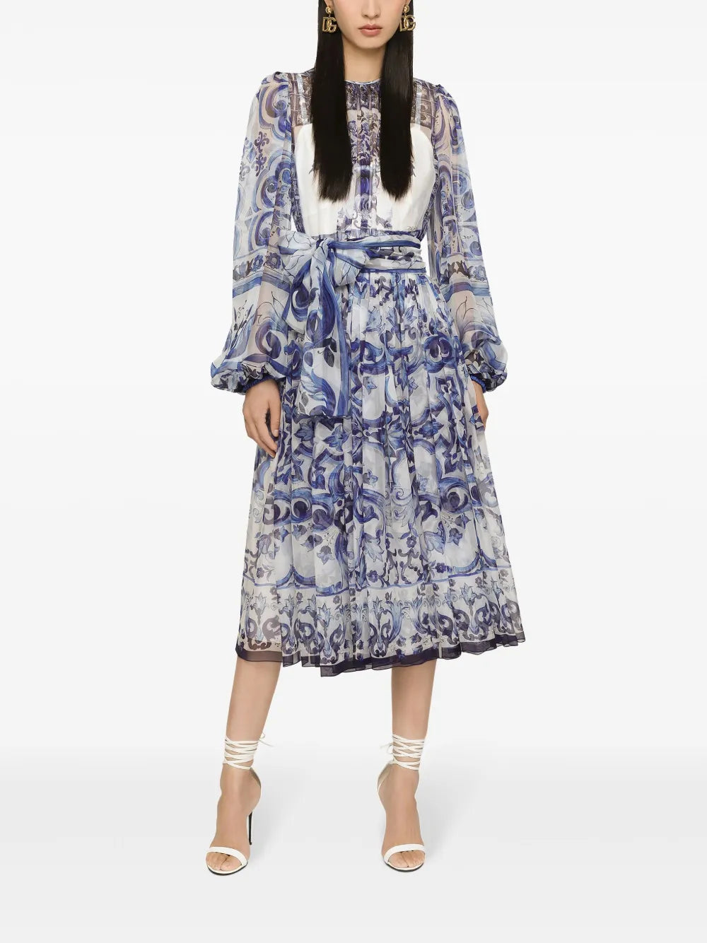 Majolica-Print Silk Midi Dress