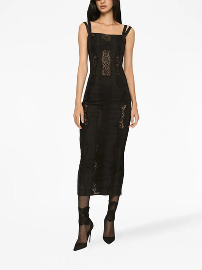 Lace-Embellished Midi Dress