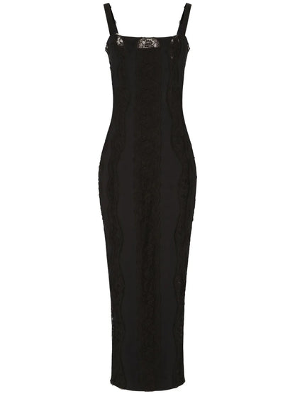Lace-Embellished Midi Dress