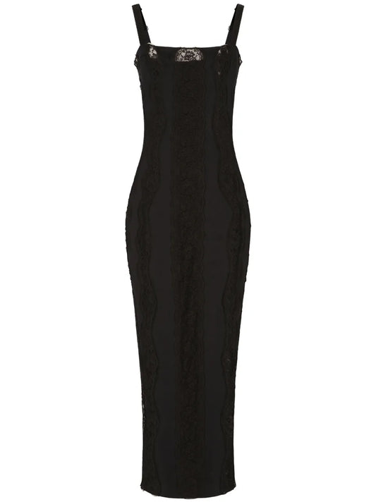 Lace-Embellished Midi Dress