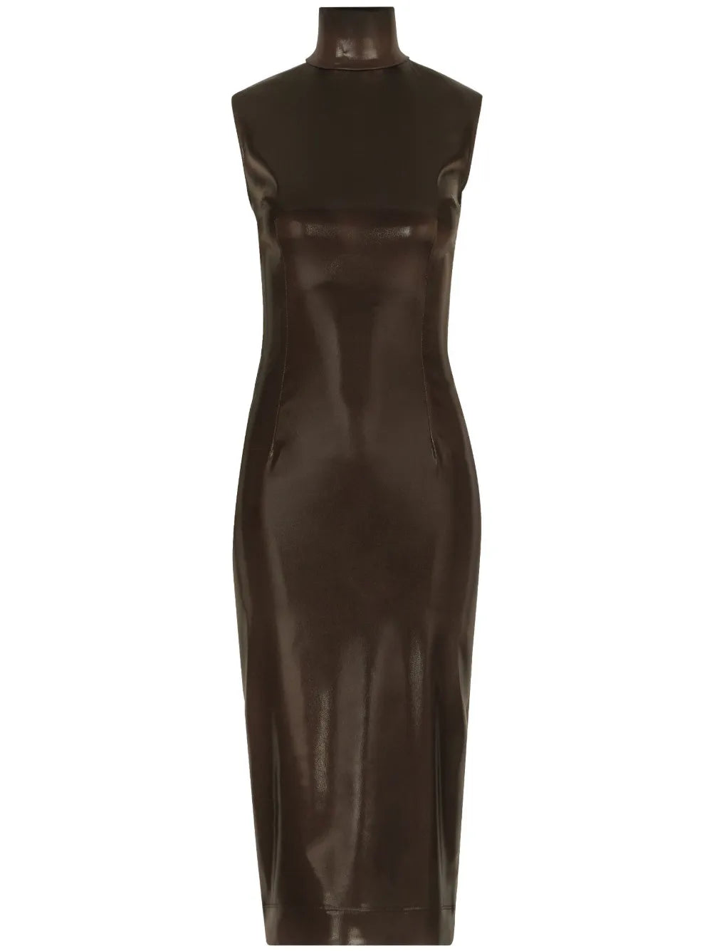 Coated High-Neck Midi Dress