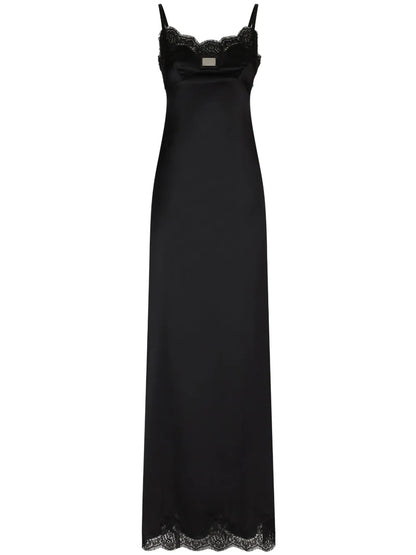 Lace-Trimmed Satin Gown