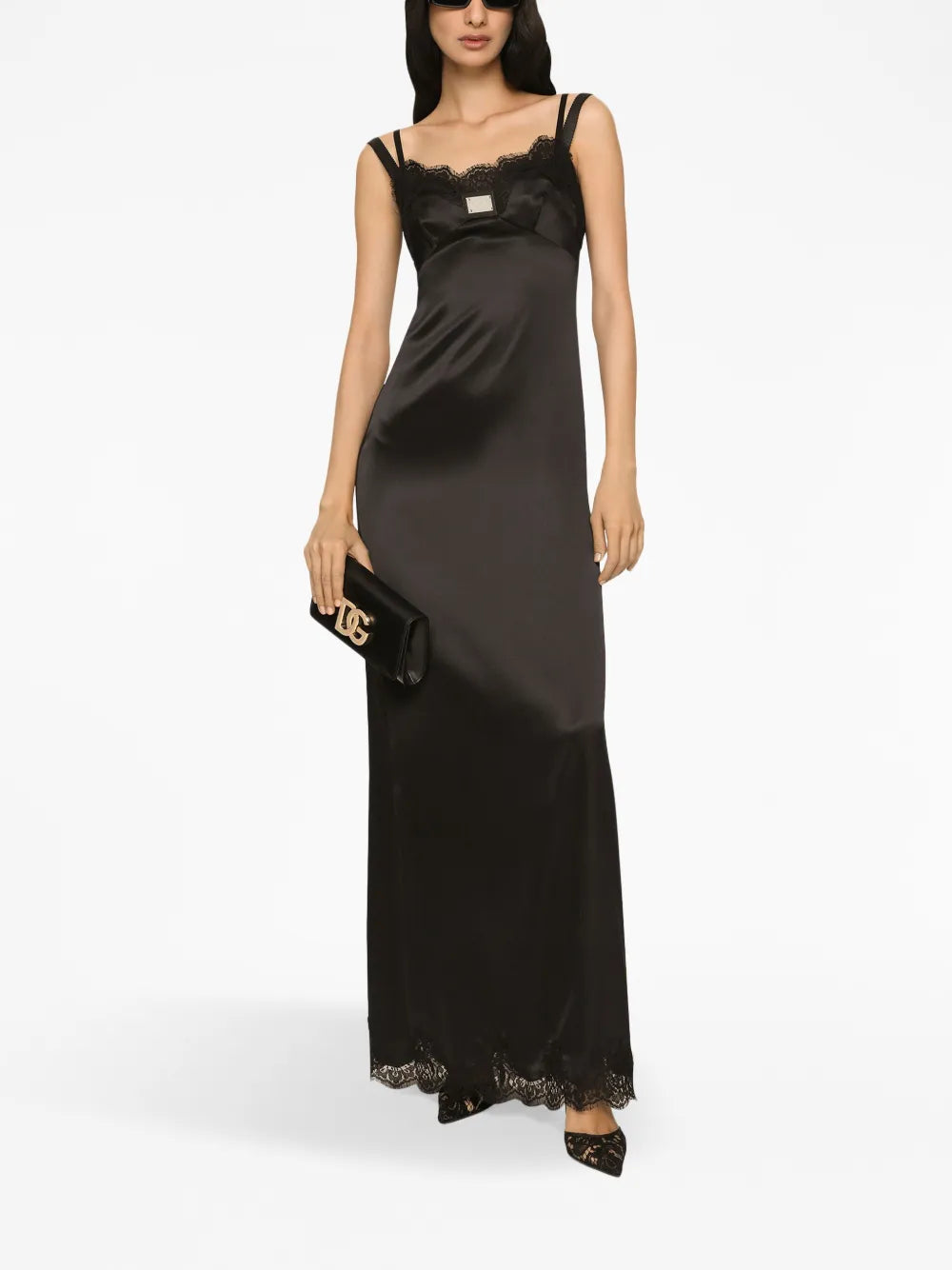 Lace-Trimmed Satin Gown
