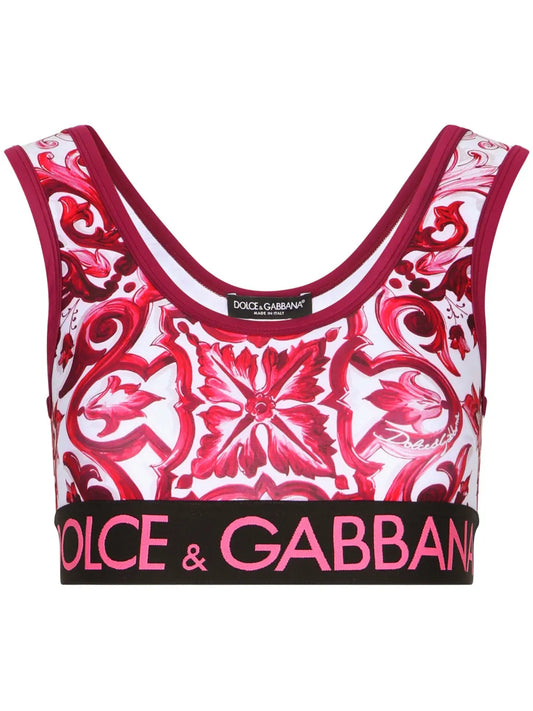 Majolica-Print Cropped Top