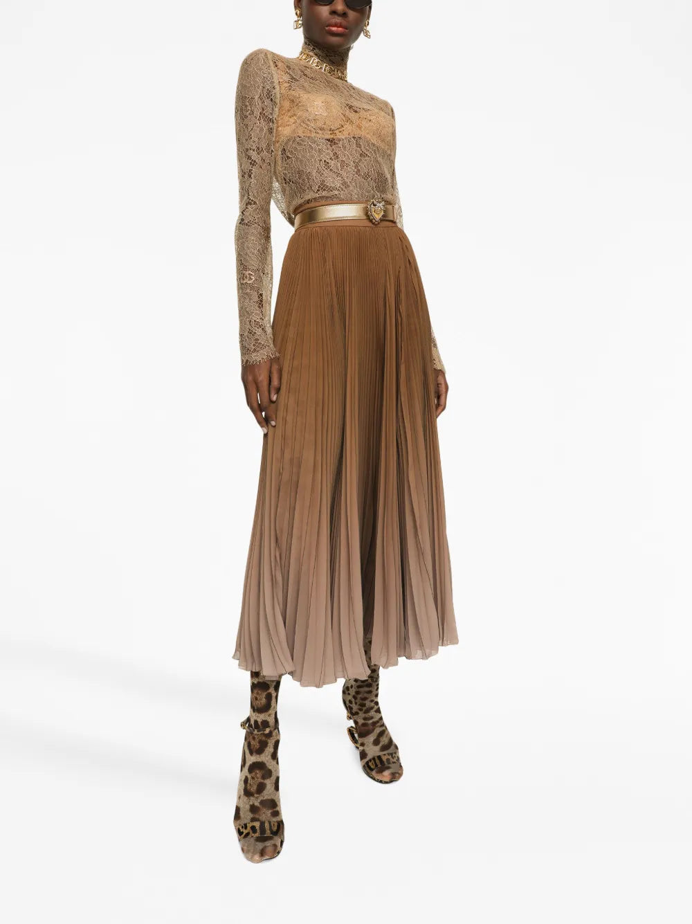 Sheer-Lace High-Neck Blouse