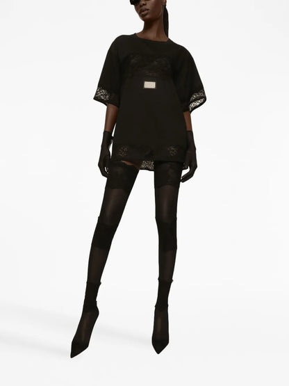 Lace-Embellished Short-Sleeve T-Shirt