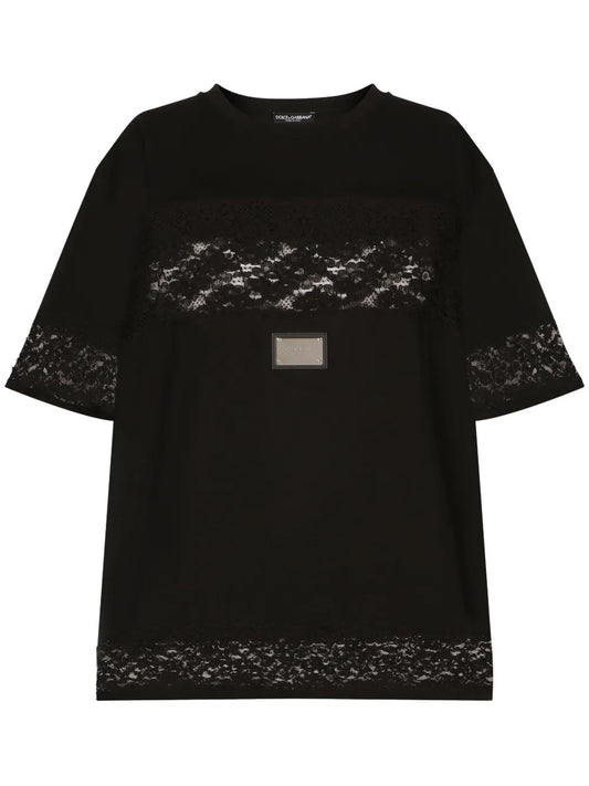 Lace-Embellished Short-Sleeve T-Shirt
