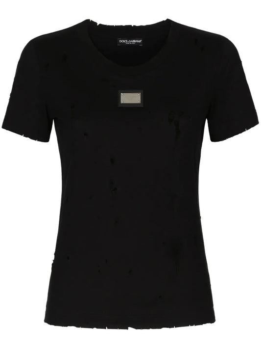 Distressed-Effect Logo-Plaque T-Shirt