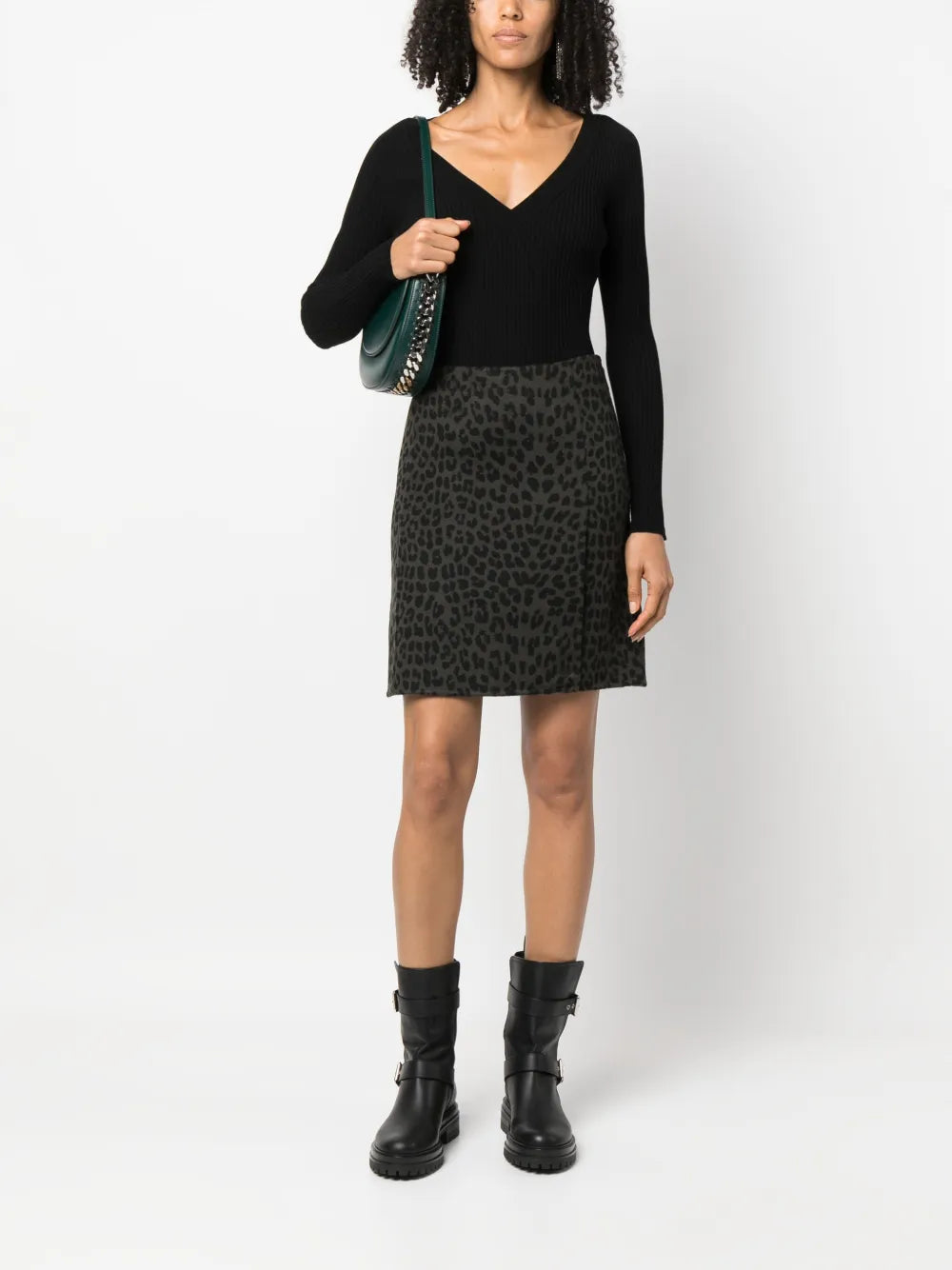 Leopard-Print A-Line Wool Skirt