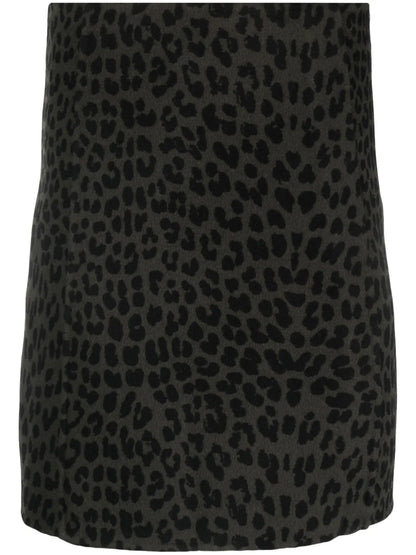 Leopard-Print A-Line Wool Skirt