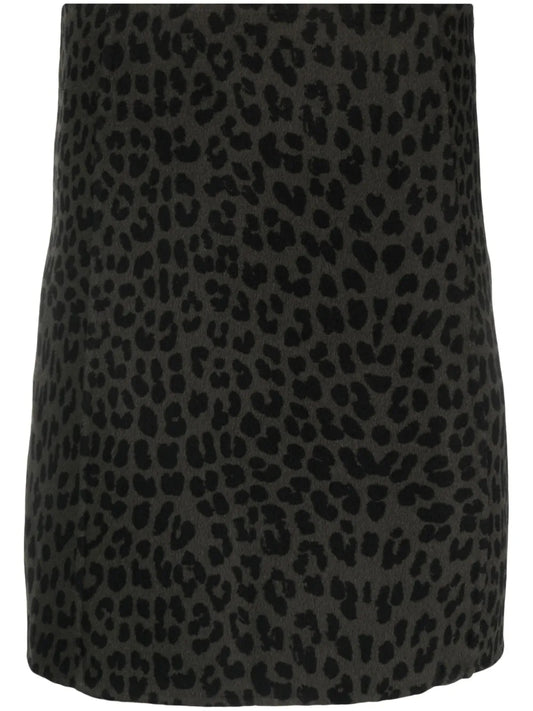 Leopard-Print A-Line Wool Skirt