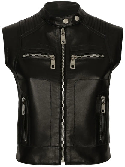 Logo-Plaque Leather Waistcoat