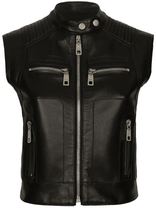Logo-Plaque Leather Waistcoat