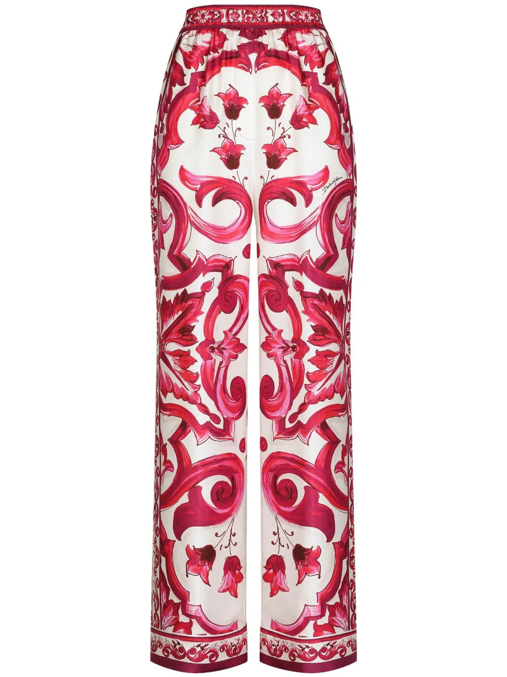 Majolica-Print Silk Straight Leg Trousers