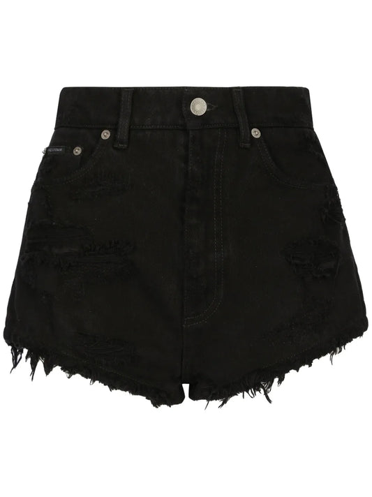 Distressed-Effect Denim Shorts