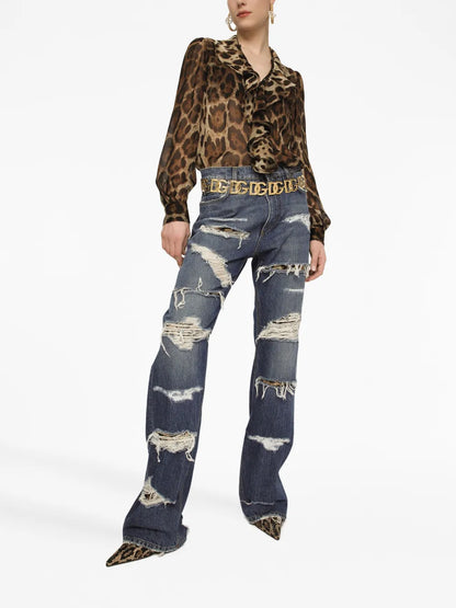 Distressed-Effect Straight-Leg Jeans