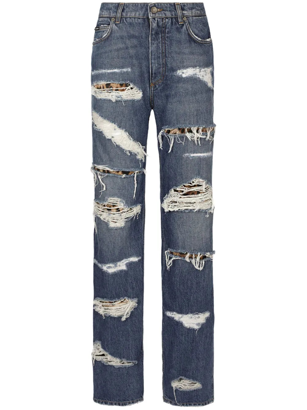 Distressed-Effect Straight-Leg Jeans