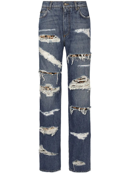Distressed-Effect Straight-Leg Jeans