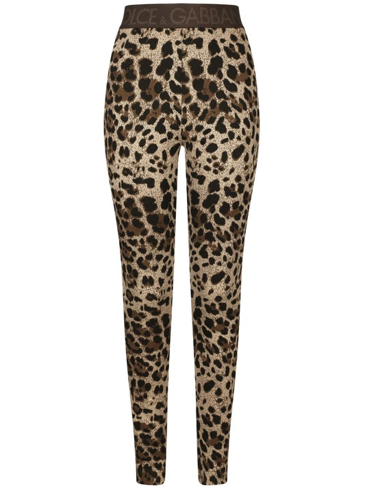 Logo-Waistband Leopard-Print Leggings
