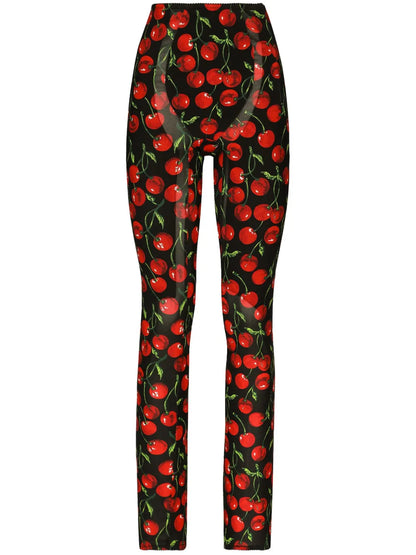 High-Waisted Cherry-Print Leggings