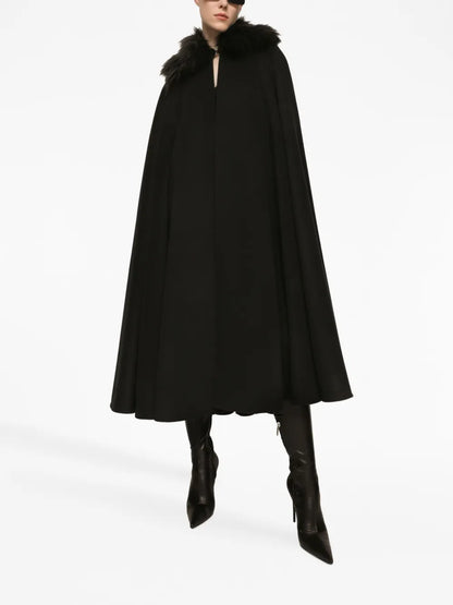 Faux-Fur Collar Cape