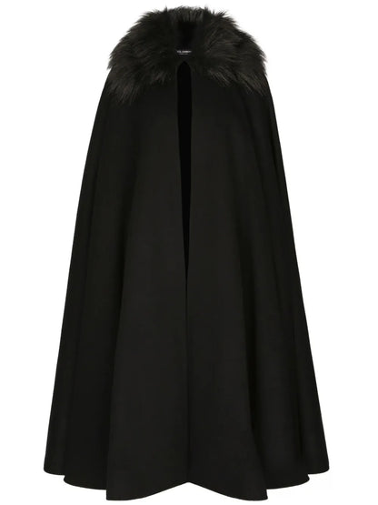 Faux-Fur Collar Cape