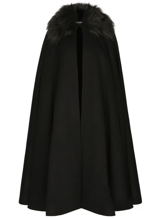 Faux-Fur Collar Cape