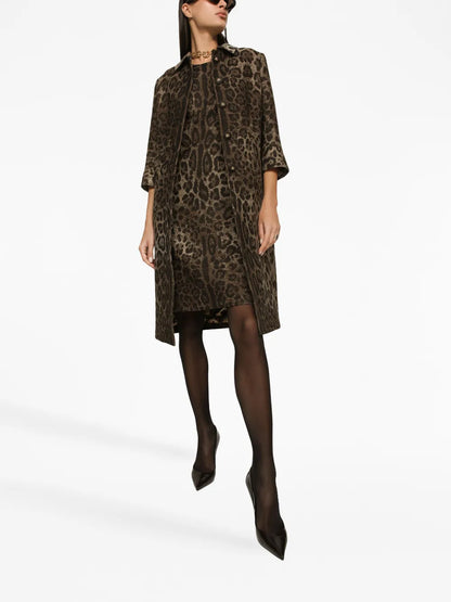 Leopard-Print Single-Breasted Coat