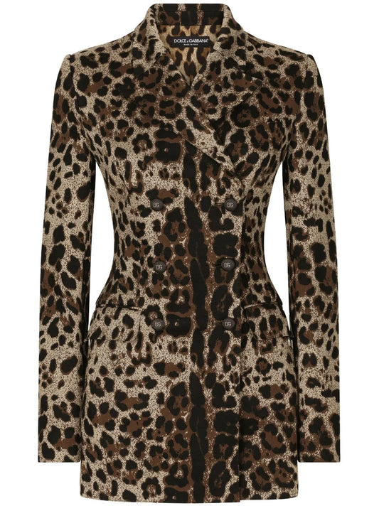 Leopard-Print Double-Breasted Blazer