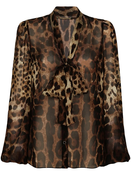 Leopard-Print Silk Blouse