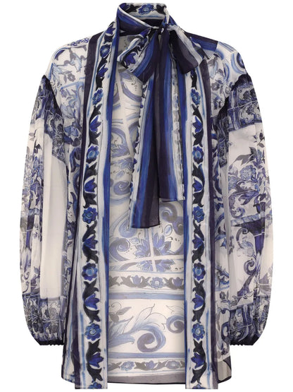 Majolica-Print Silk Blouse