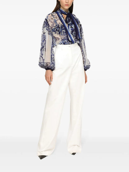Majolica-Print Silk Blouse