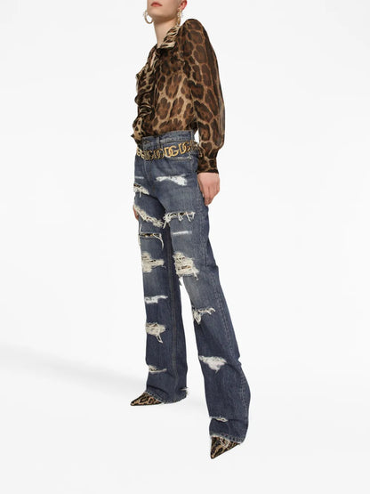 Leopard-Print Silk Blouse