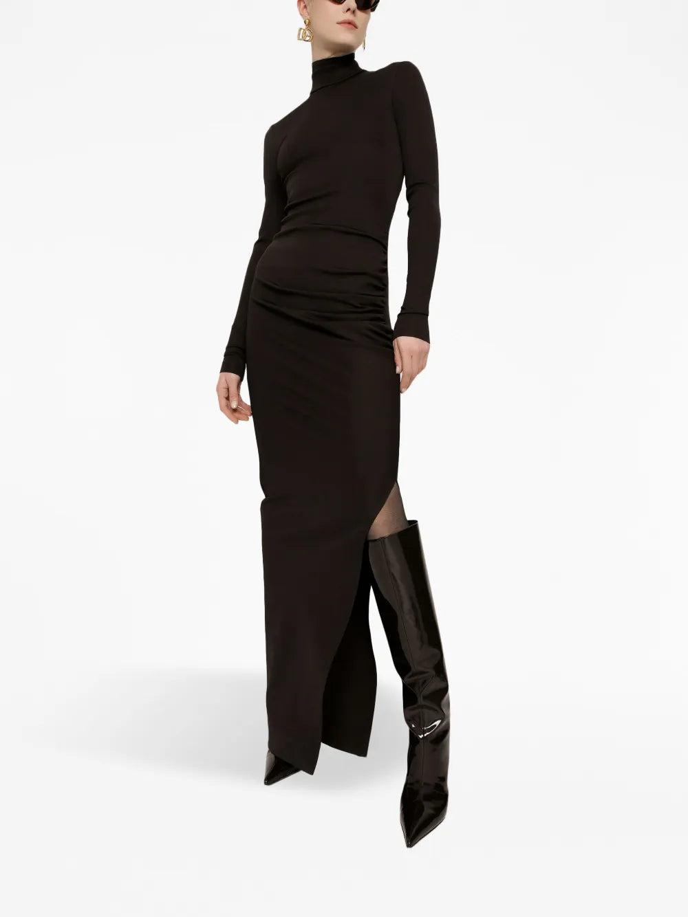 High-Neck Long-Sleeves Maxi Dress