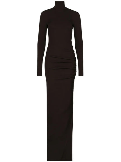 High-Neck Long-Sleeves Maxi Dress