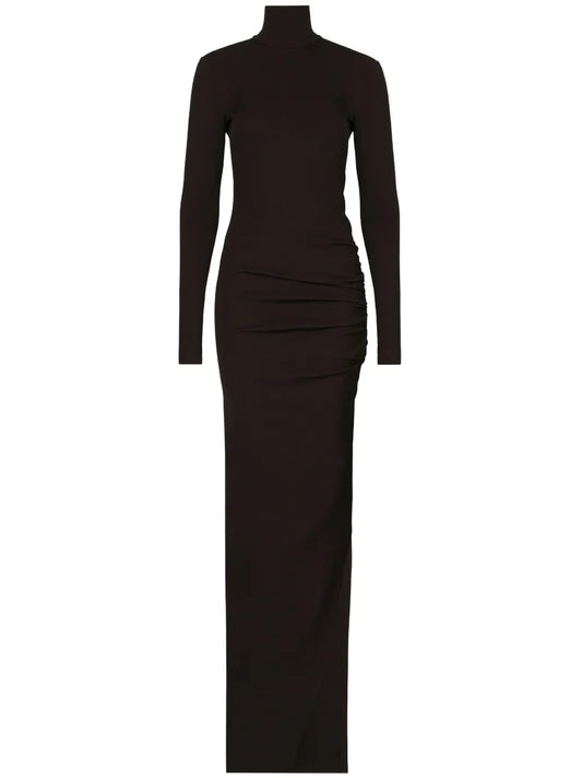High-Neck Long-Sleeves Maxi Dress