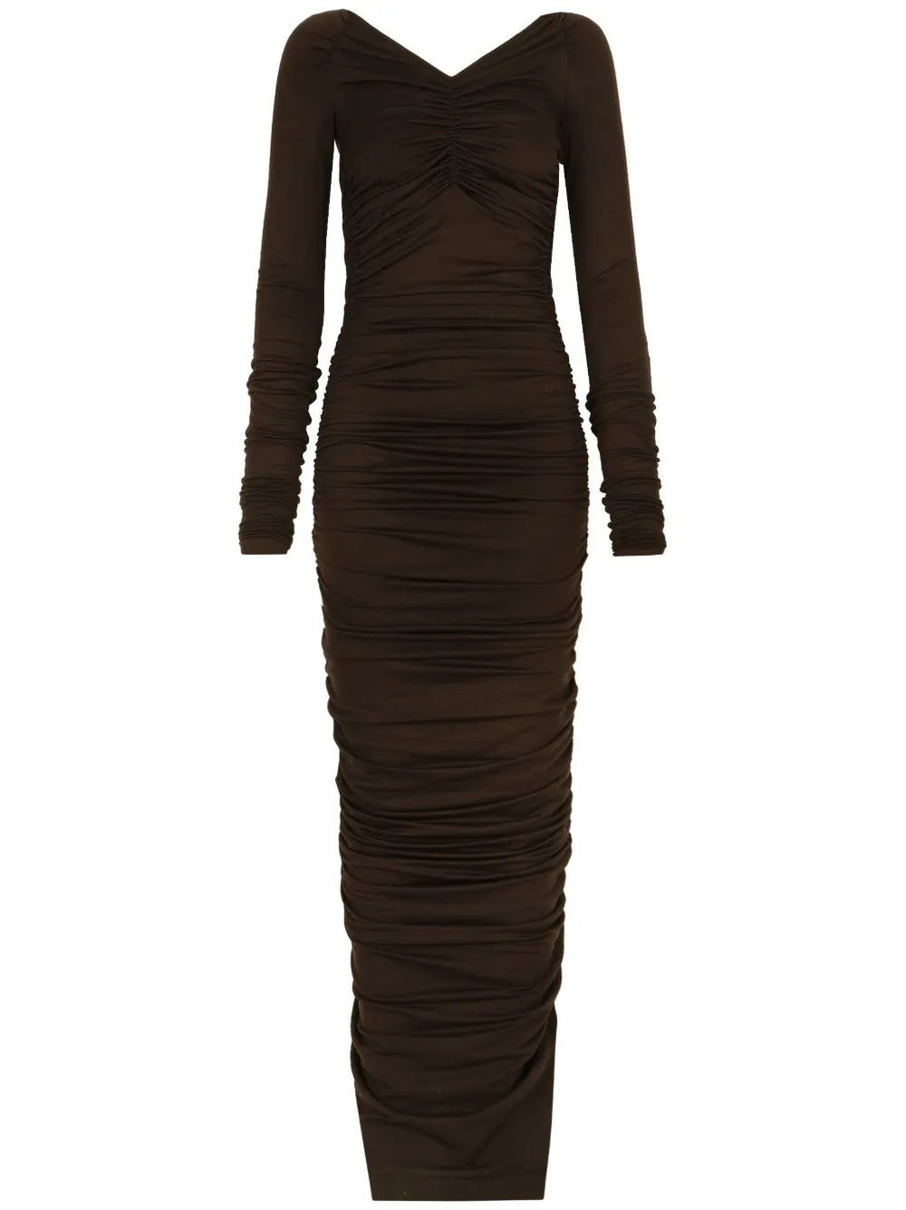 Off-Shoulder Ruched Wool Maxi Dress