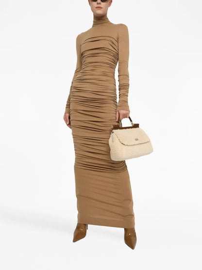 Ruched Stretch-Wool Maxi Dress
