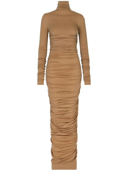 Ruched Stretch-Wool Maxi Dress