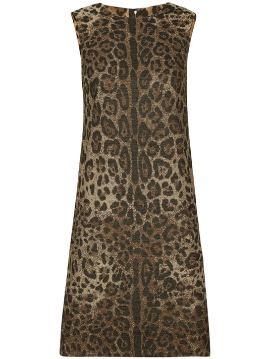Leopard-Jacquard Mid-Length Dress