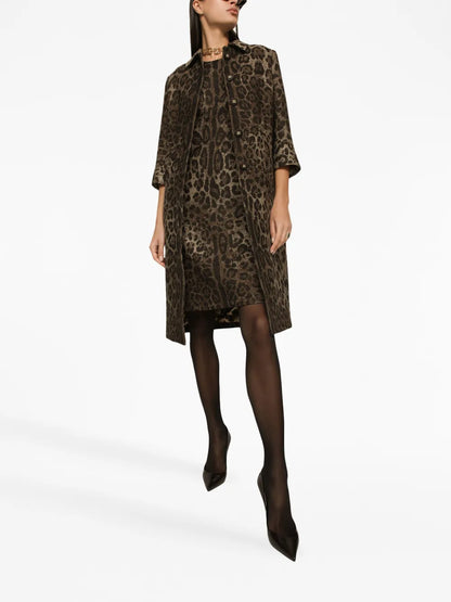 Leopard-Jacquard Mid-Length Dress