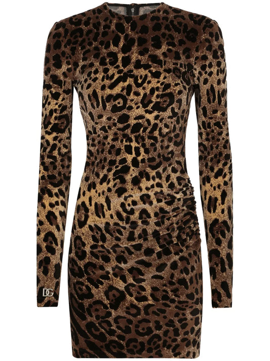 Logo-Plaque Leopard-Print Dress