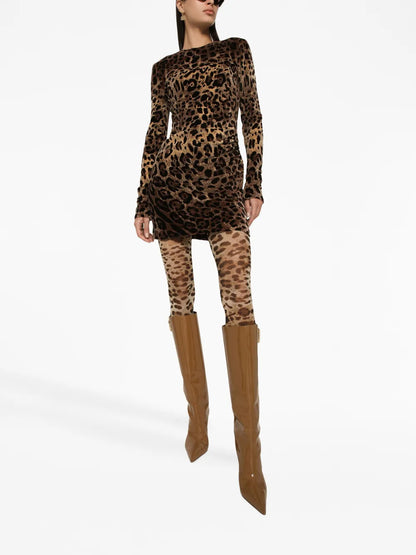 Logo-Plaque Leopard-Print Dress