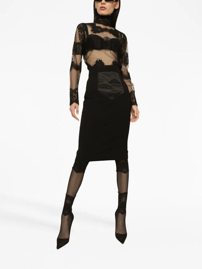 Lace-Panelled High-Neck Top