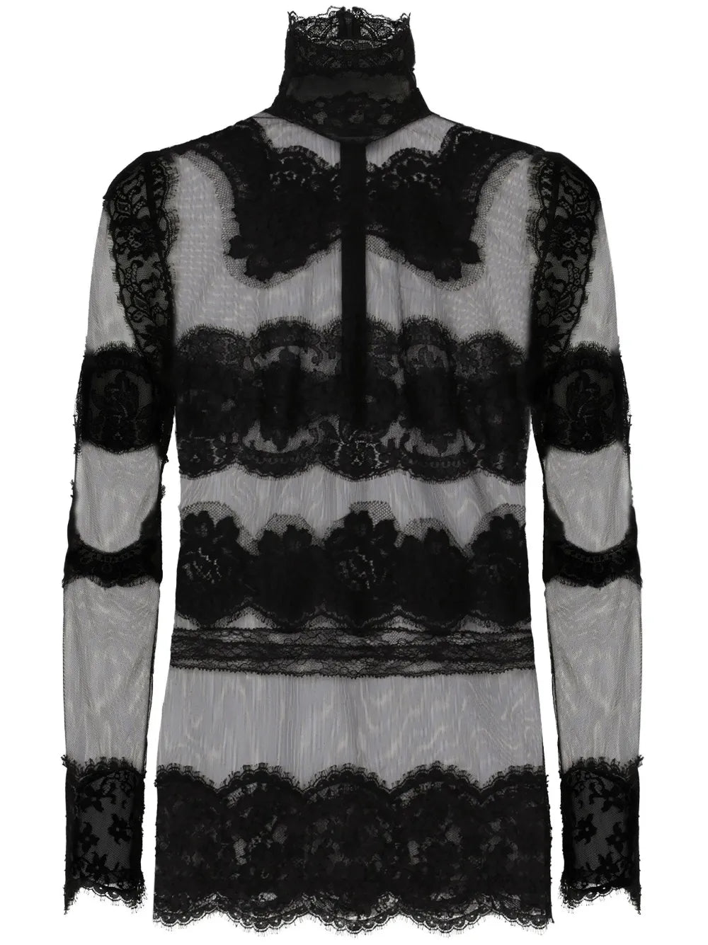 Lace-Panelled High-Neck Top