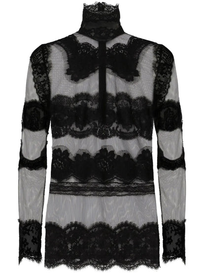 Lace-Panelled High-Neck Top
