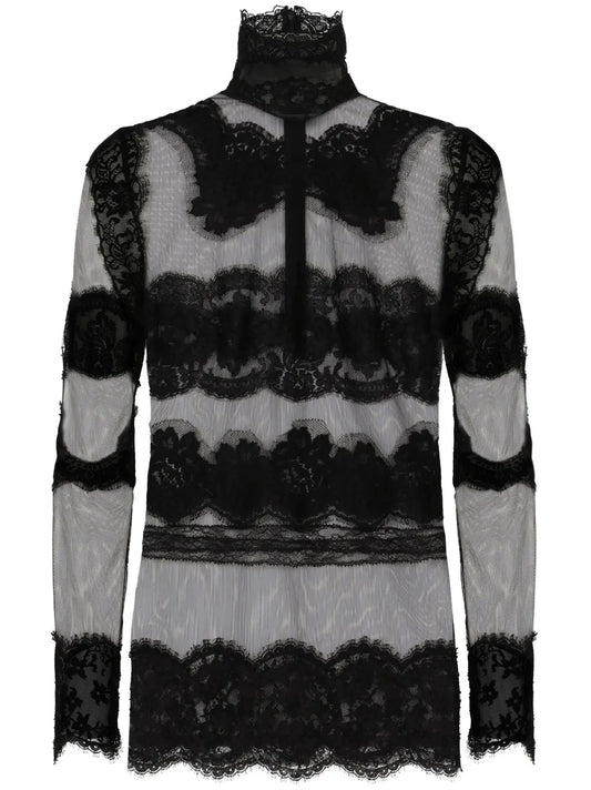 Lace-Panelled High-Neck Top
