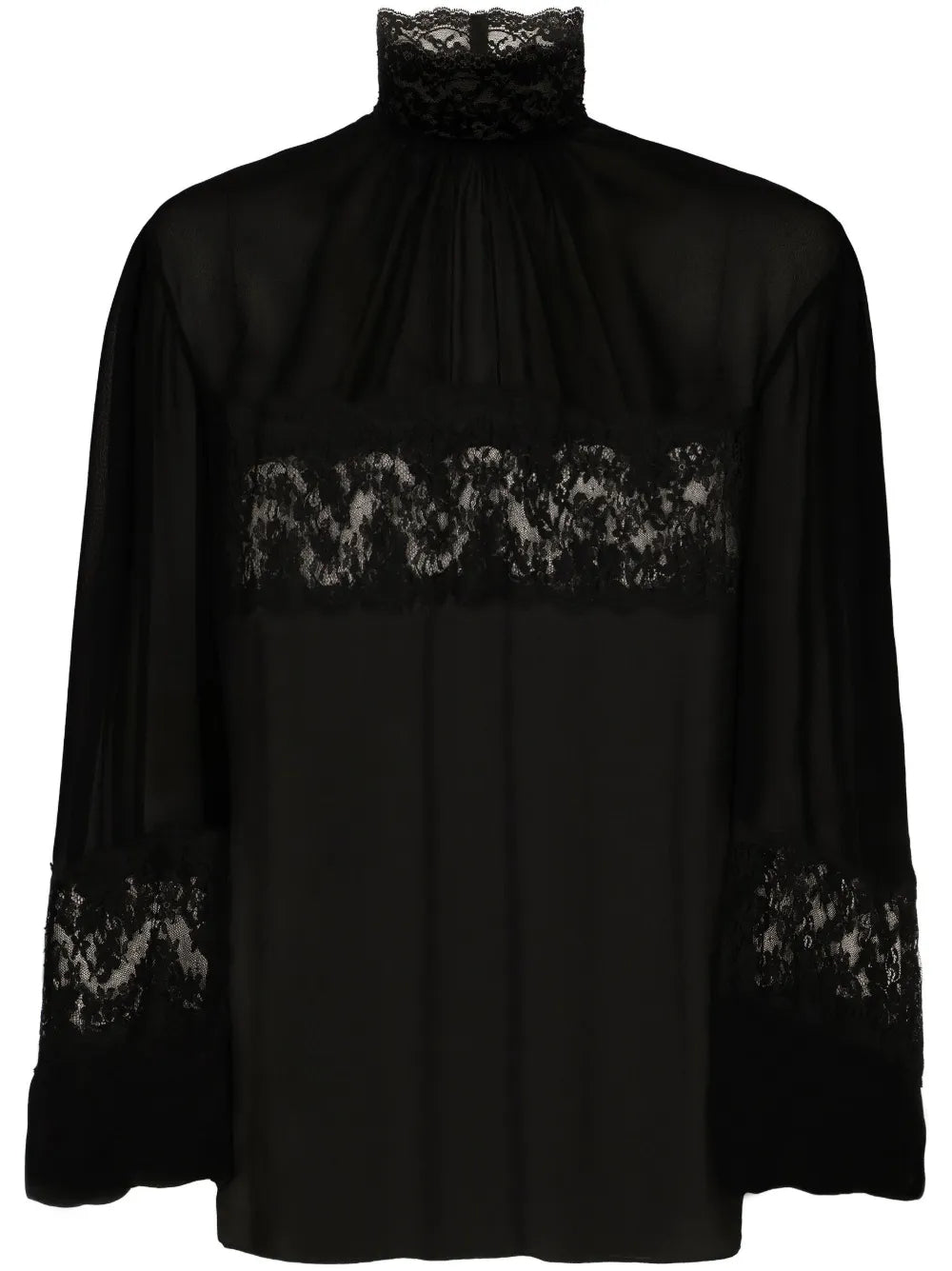Lace-Embellished High-Neck Blouse
