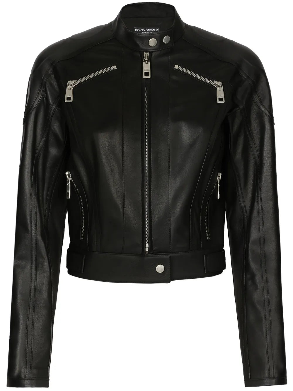 Long-Sleeve Leather Biker Jacket